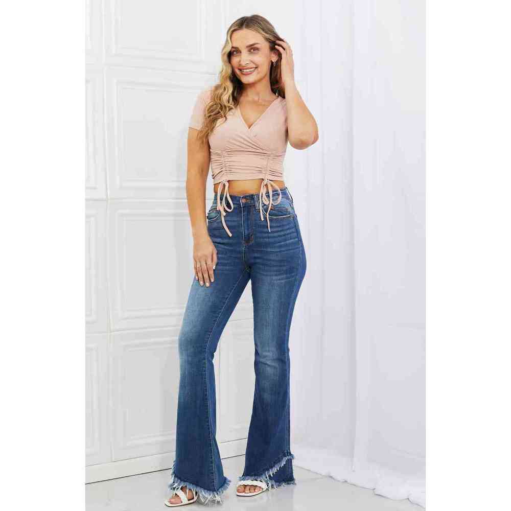 Capella Back To Simple Full Size Ribbed Front Scrunched Top in Blush - Picture 4 of 5